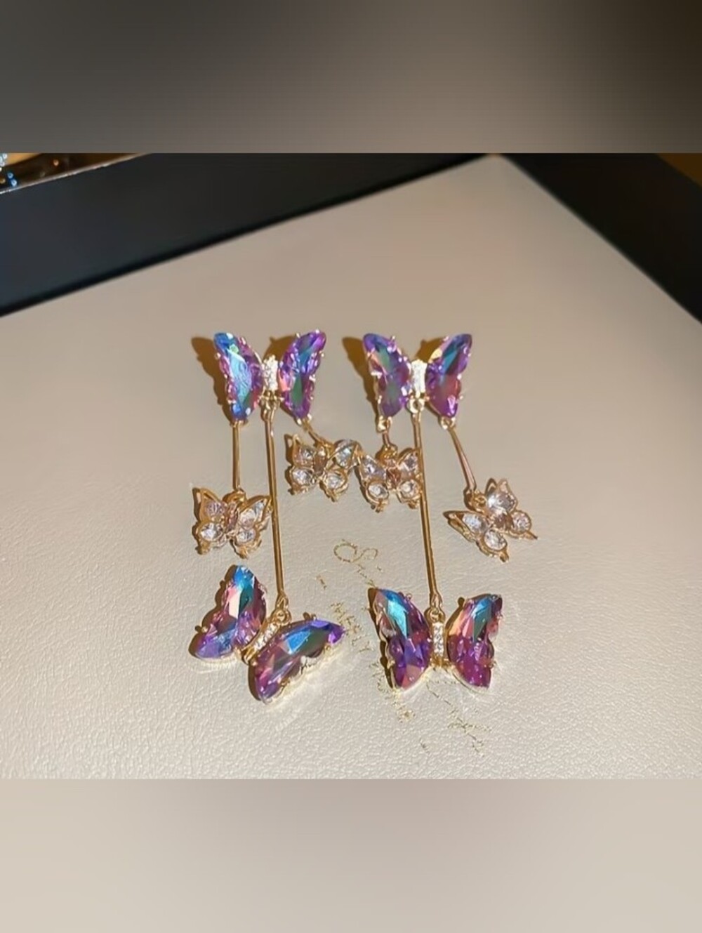 $8 Each Or Bundle 5/$20 Gold Butterfly  Earrings with Iridescent Purple-Blue
